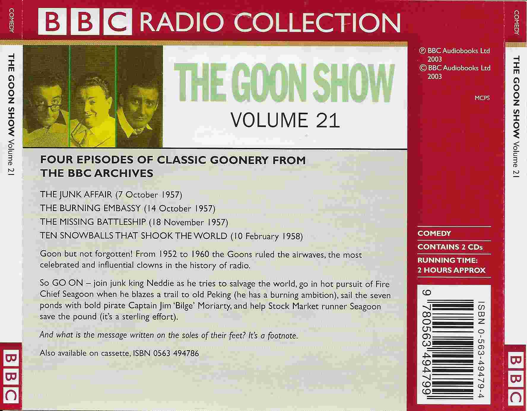 Picture of ISBN 0-563-49479-4 The Goon show 21 - The missing battleship by artist Spike Milligan / Larry Stephens from the BBC records and Tapes library
